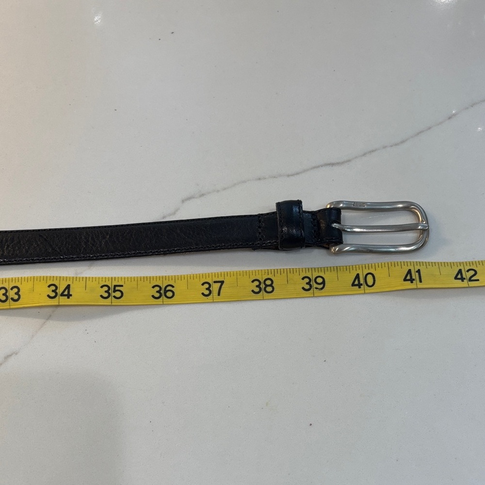DKNY Black Leather Belt with Silver Buckle